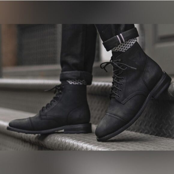 Thursday Boot Company Handcrafted Captain Black Leather Lace-up Boot Sz 7 Wide - Picture 1 of 8